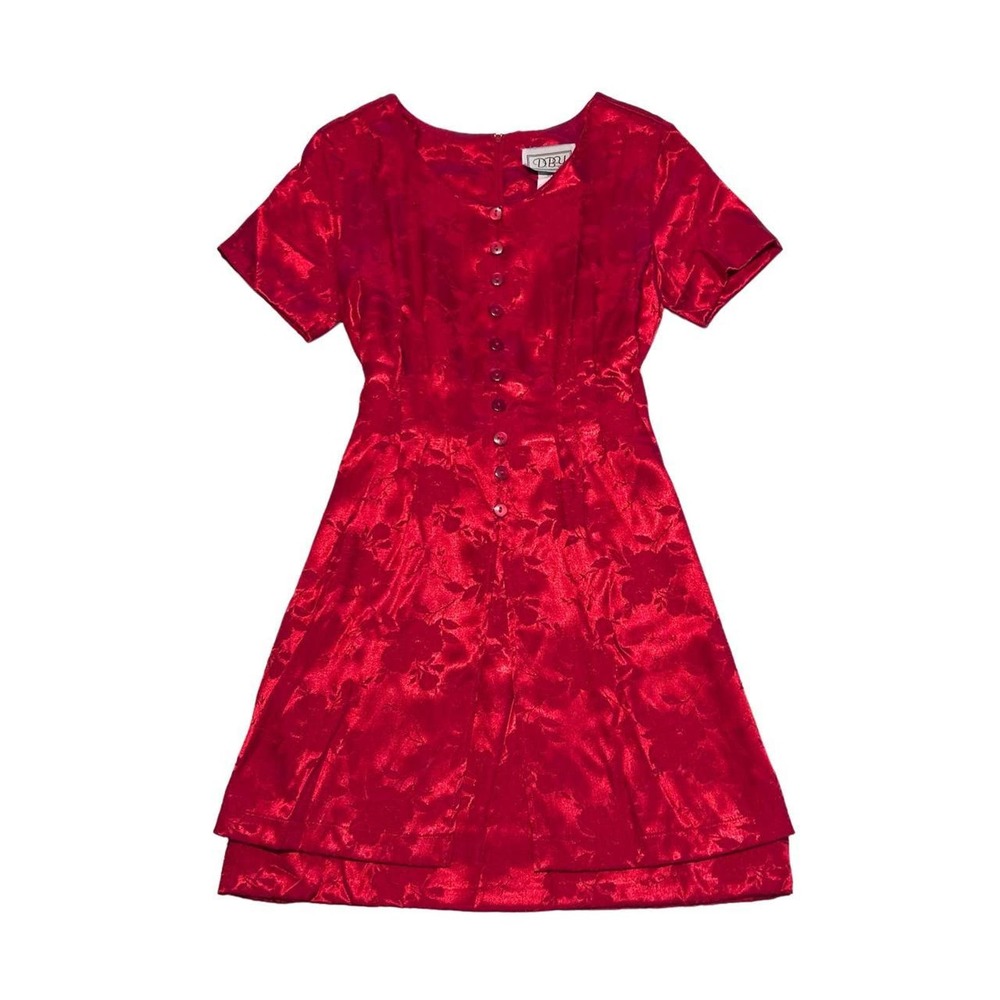 Vintage 90s Y2K Floral Mini Dress Short Kimono Size 7 Red Asian Floral Roses